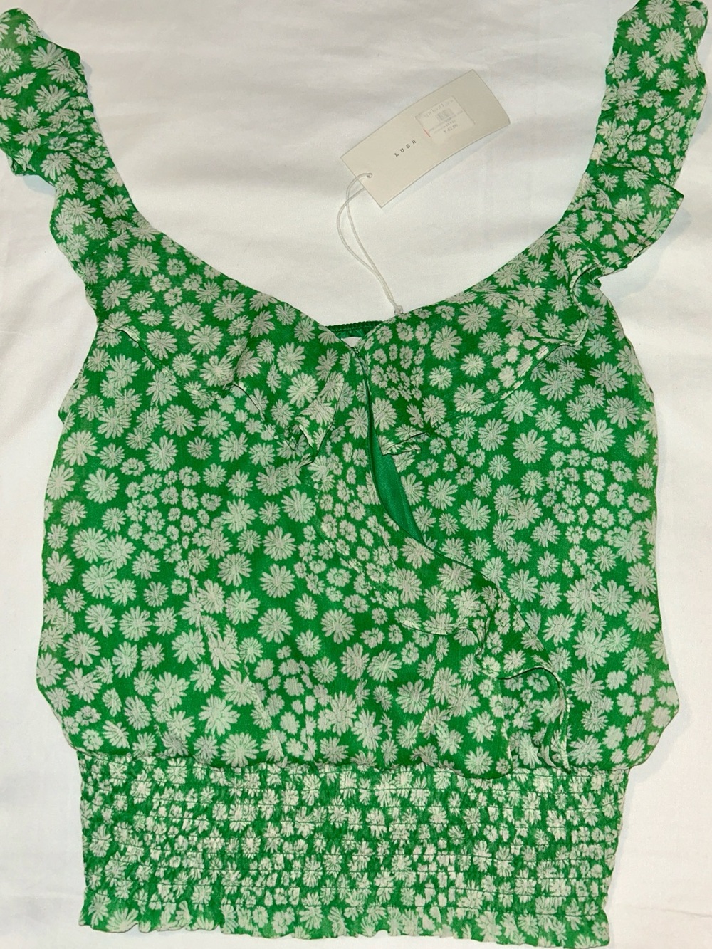 Lush Green Floral Sleeveless Blouse Medium